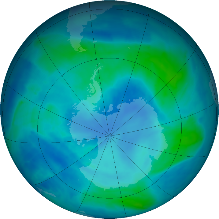 Antarctic ozone map for 01 March 2009